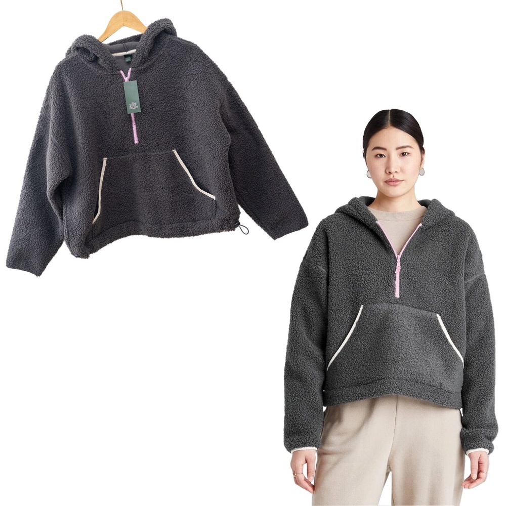 *NWT* Wild Fable Half Zip Anorak Hoodie Sherpa - Gray - Size L